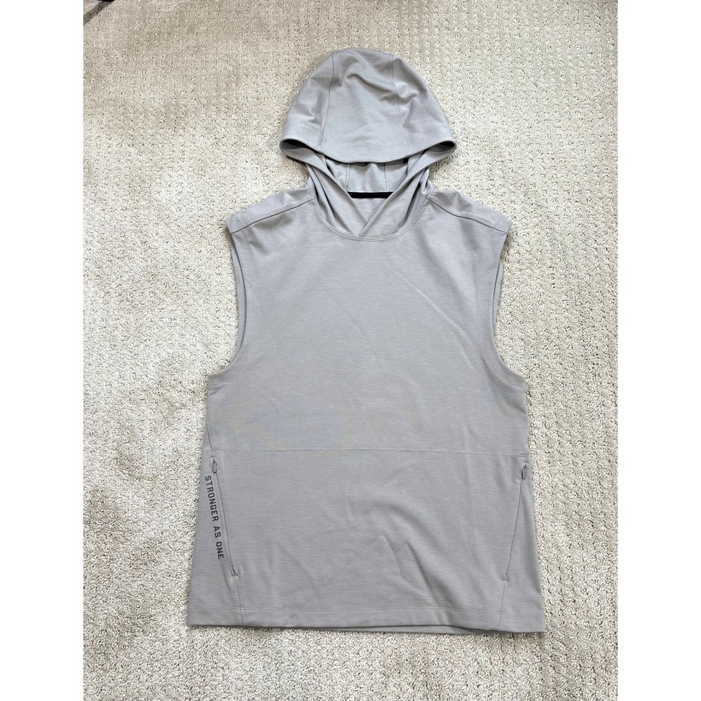 Lululemon Sleeveless Hoodie Mens Small Gray Early Up Stronger As One Activewear